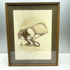 GVUC Vntg Framed Tennis Print, "Double Fault," Artist Gary Patterson, 17" x 21"